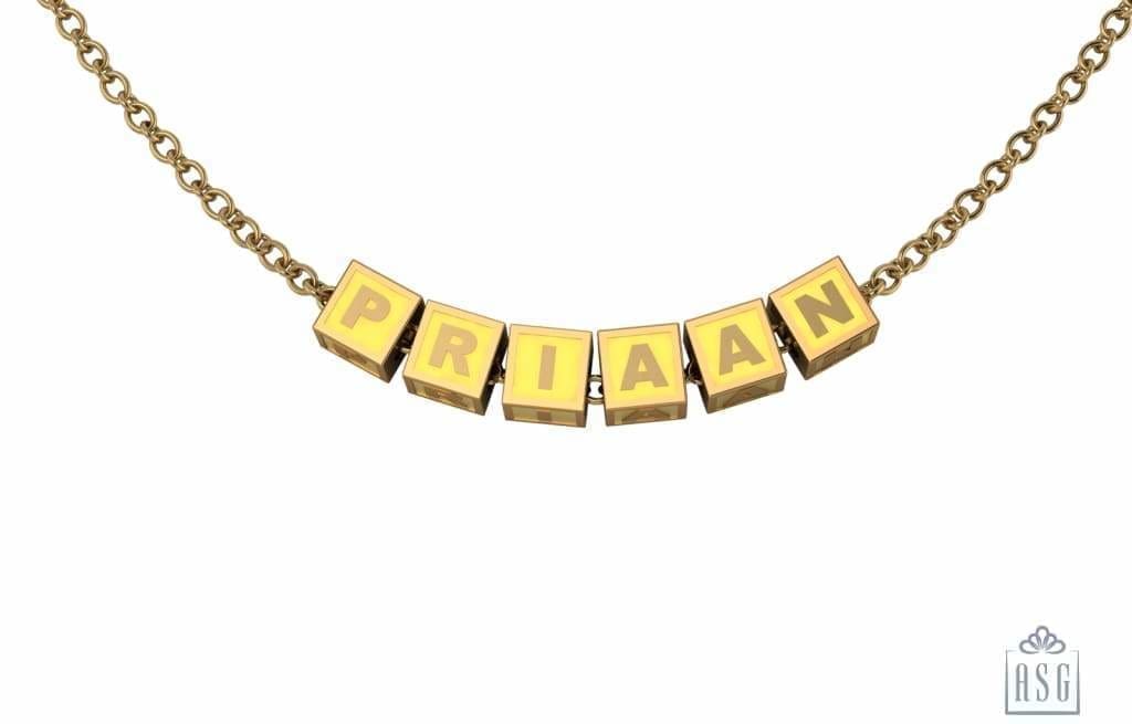 Sterling Silver With 18 Kt Yellow Gold Plating Square Babykubes Necklace For Baby & Child / 9